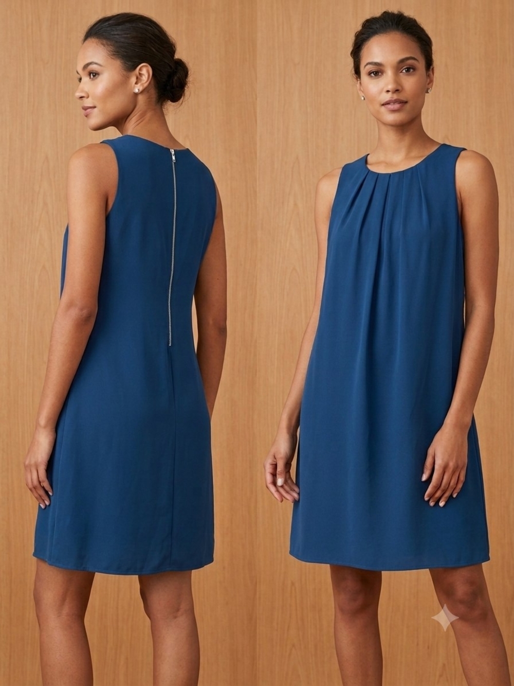 Sleeveless Pleated Mini Dress in Deep Blue